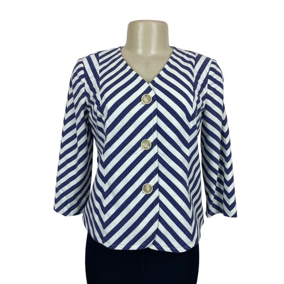 Talbots Women’s White and Blue Chevron Jacket Blazer Sz 4p - NWT - Picture 1 of 7